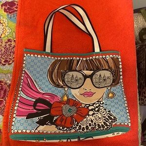 Brighton Graphic Portrait Tote in Light Blue, Pink, Red & Turquoise